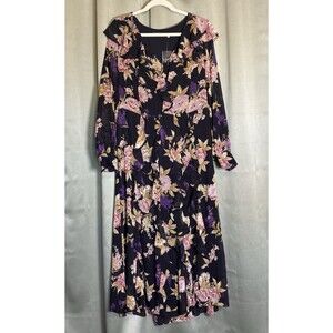 Lauren Ralph Lauren Black Label Floral Long Sleeve V-neck Dress Size 12 $265